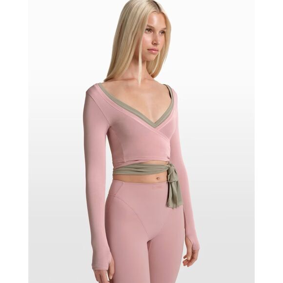 SKIMS Tops - NikeSKIMS Stretch Knit Long-Sleeve Wrap Top | (M) | Himalayan Pink | NWT |